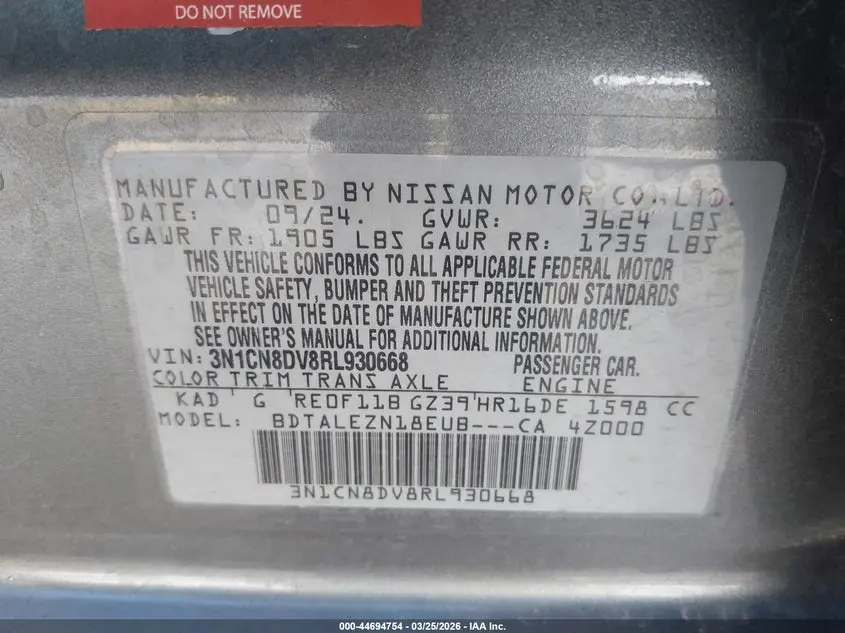 2024 NISSAN VERSA 1.6 S