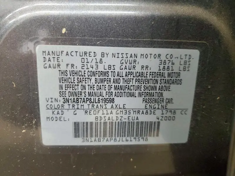 2018 NISSAN SENTRA SV  