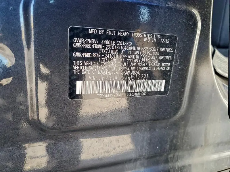 2016 SUBARU FORESTER 2.5I LIMITED  