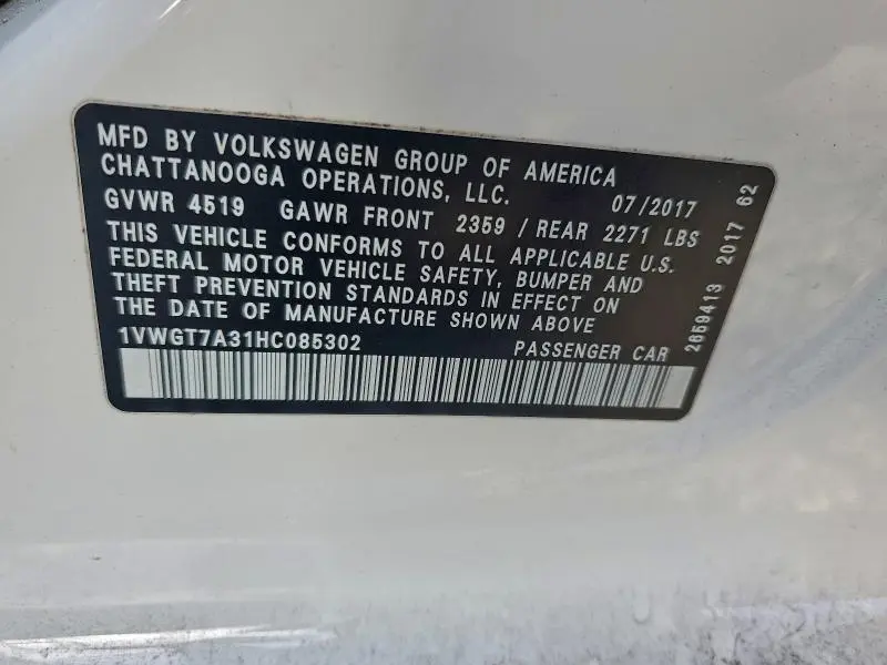 2017 VOLKSWAGEN PASSAT SE  