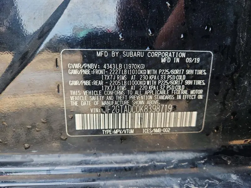 2019 SUBA CROSSTREK   