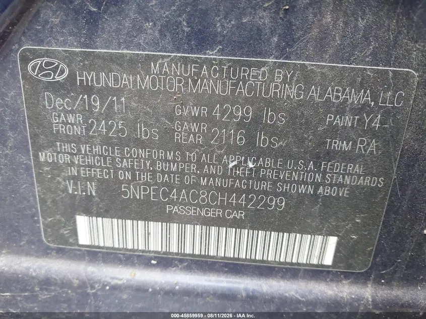 2012 HYUNDAI SONATA SE