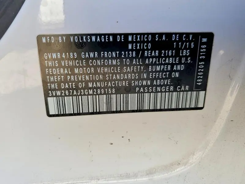 2016 VOLKSWAGEN JETTA S  