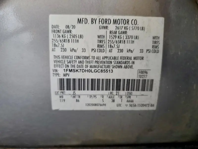 2020 FORD EXPLORER XLT  