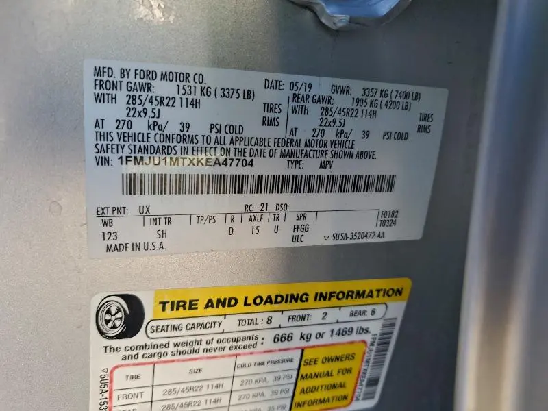 2019 FORD EXPEDITION PLATINUM  