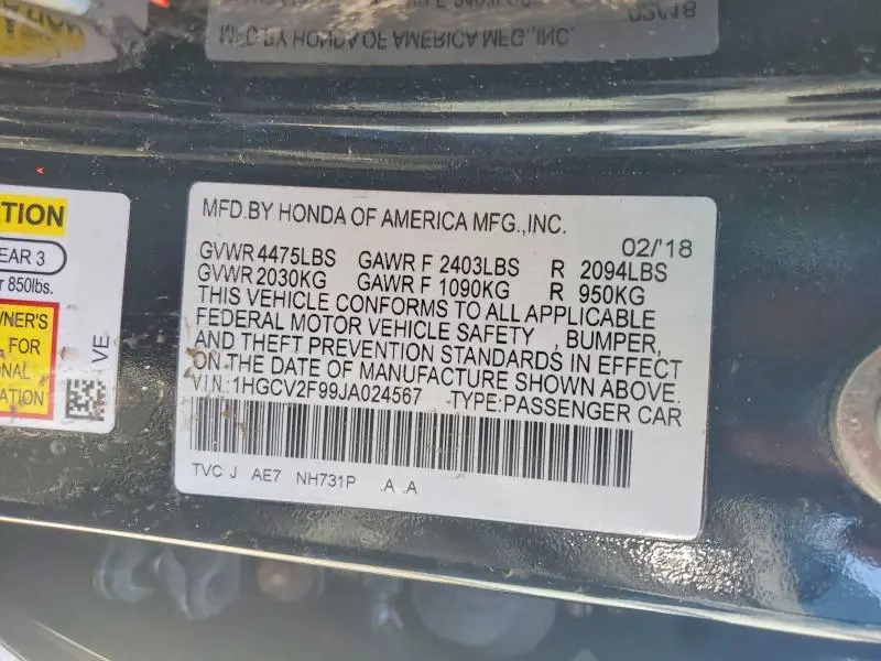 2018 HONDA ACCORD TOURING  