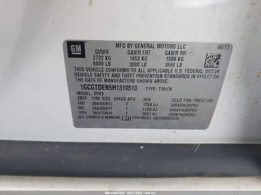 2017 CHEVROLET COLORADO Z71