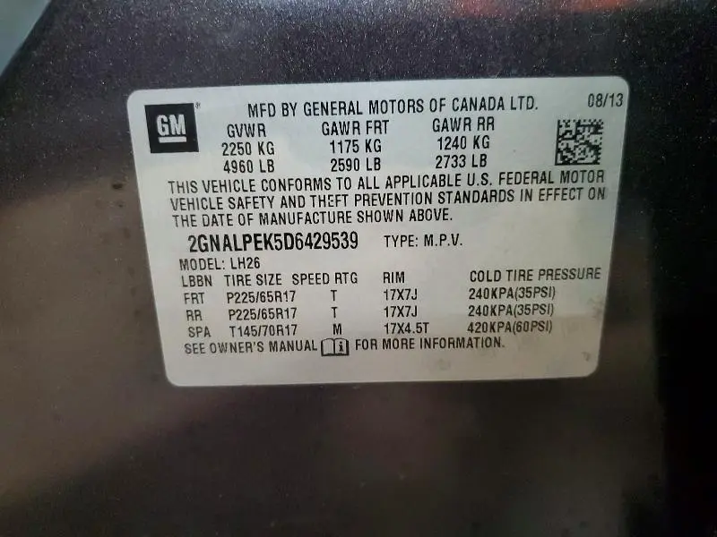 2013 CHEVROLET EQUINOX LT  