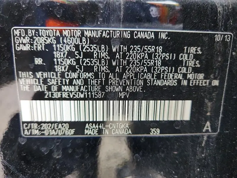 2013 TOYOTA RAV4 LIMITED  