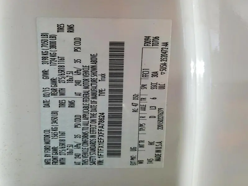 2015 FORD F150 SUPER CAB  