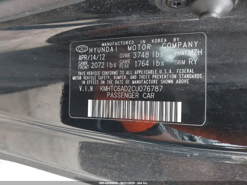 2012 HYUNDAI VELOSTER BASE W/RED/BLACK