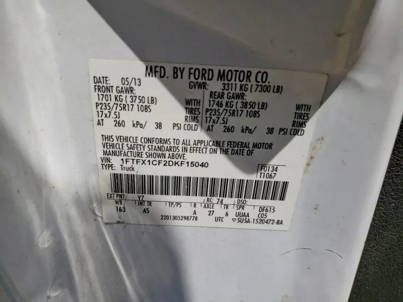 2013 FORD F150 SUPER CAB  