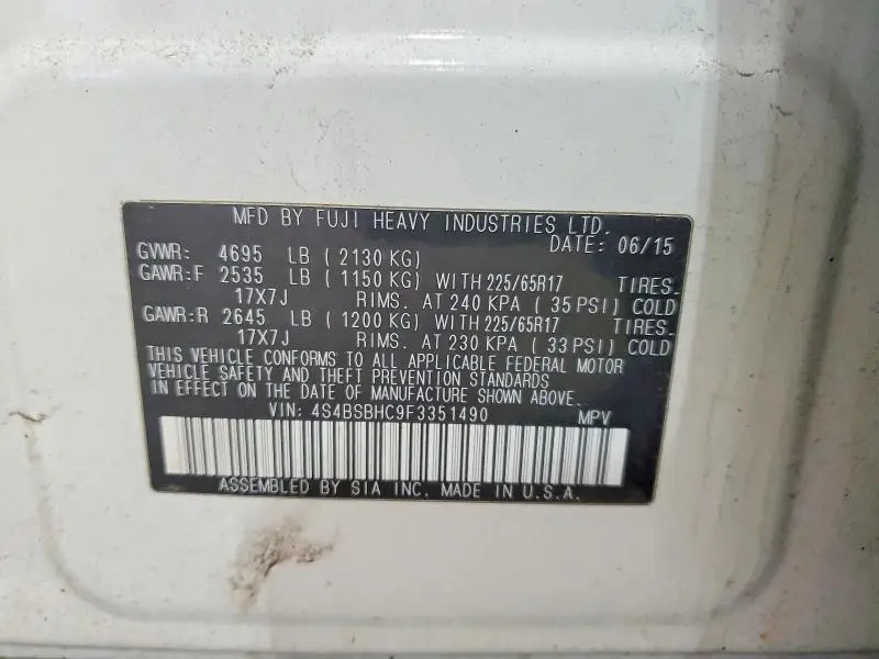 2015 SUBARU OUTBACK 2.5I PREMIUM  