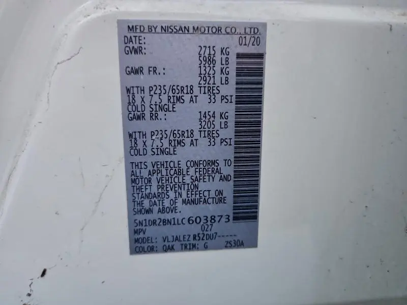 2020 NISSAN PATHFINDER SV  