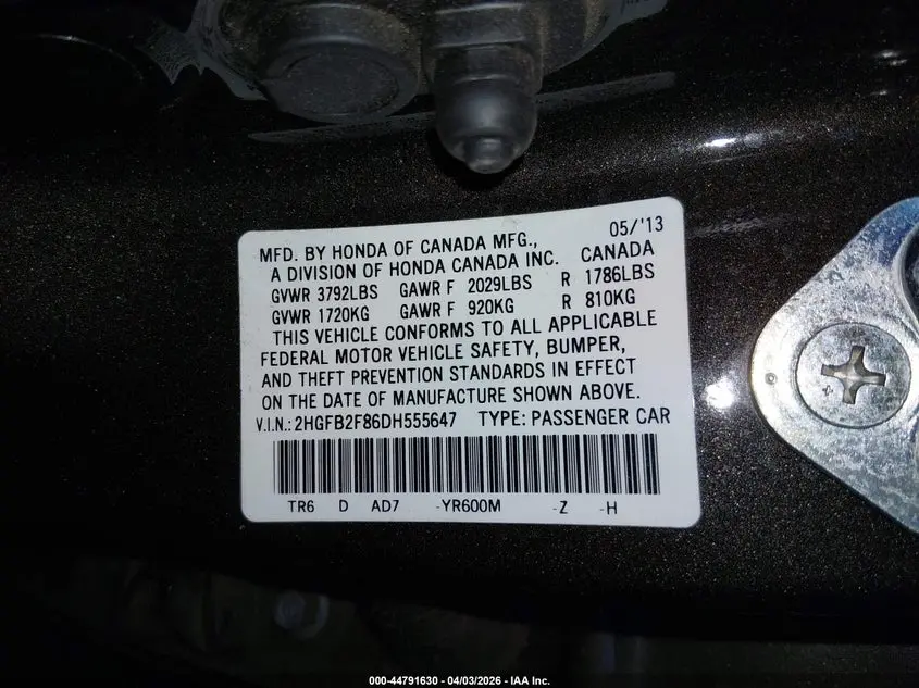 2013 HONDA CIVIC EX