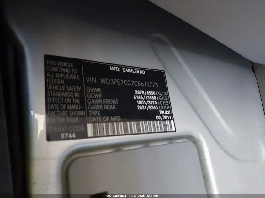 2012 MERCEDES-BENZ SPRINTER 2500 NORMAL ROOF