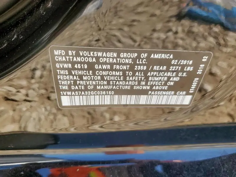 2016 VOLKSWAGEN PASSAT S