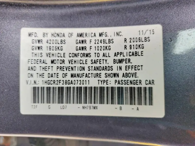 2016 HONDA ACCORD LX  