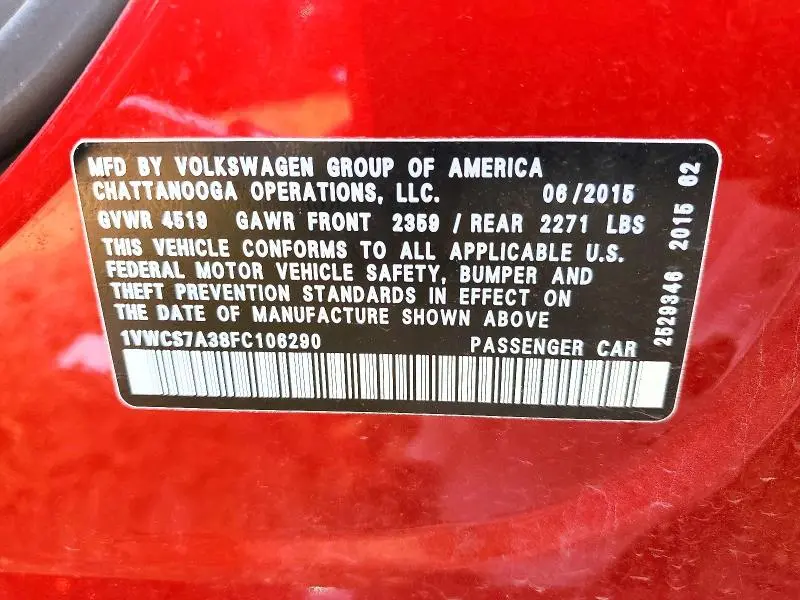 2015 VOLKSWAGEN PASSAT SEL  