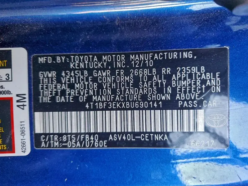 2011 TOYOTA CAMRY BASE  