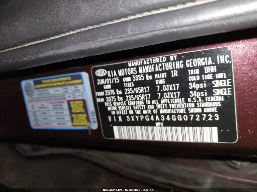 2016 KIA SORENTO 2.4L LX