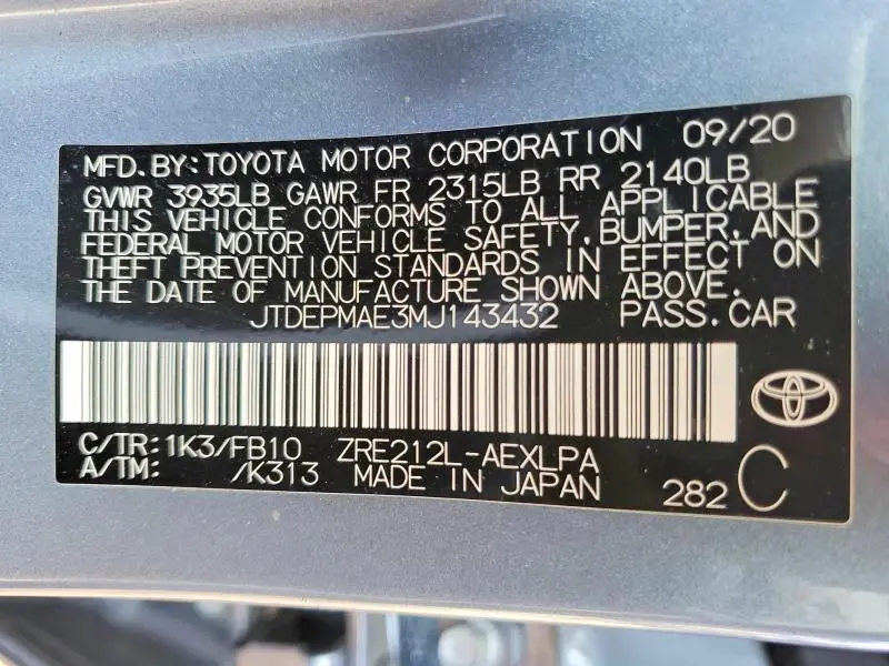2021 TOYOTA COROLLA LE  