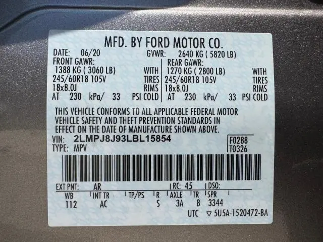 2020 LINCOLN NAUTILUS   