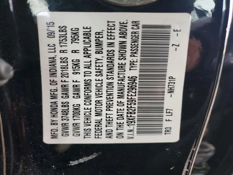 2015 HONDA CIVIC LX  