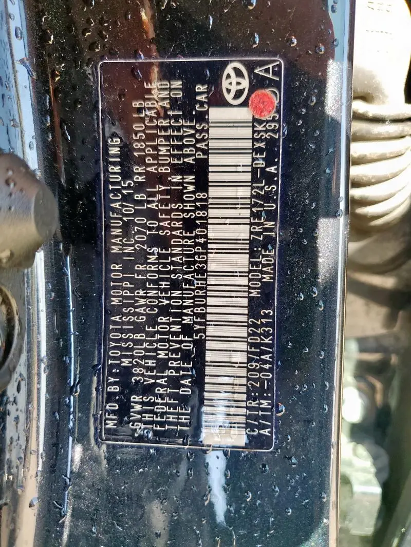 2016 TOYOTA COROLLA L  