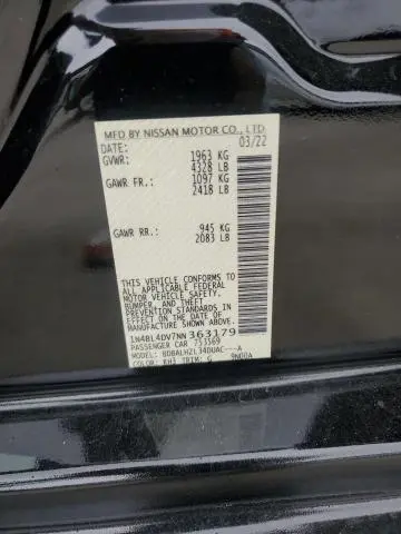 2022 NISSAN ALTIMA SV