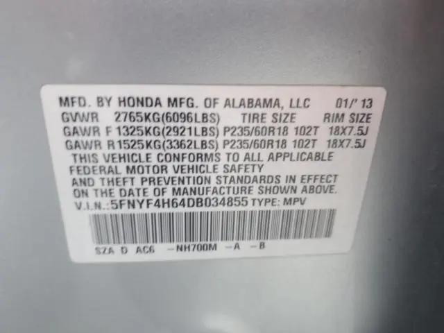 2013 HONDA PILOT EXL  