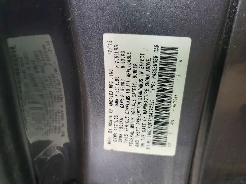 2016 HONDA ACCORD EX  