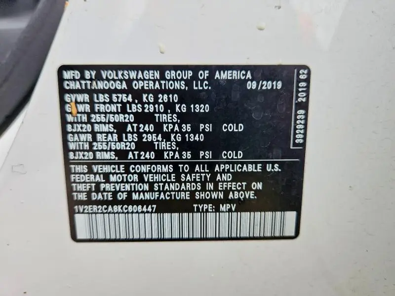 2019 VOLKSWAGEN ATLAS SEL  