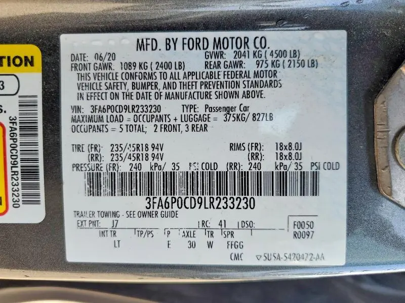2020 FORD FUSION SEL  