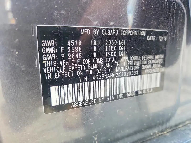 2019 SUBARU LEGACY 2.5I LIMITED  