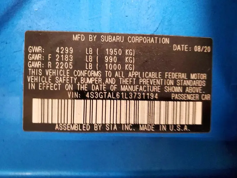 2020 SUBARU IMPREZA SPORT  