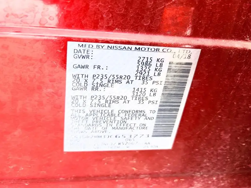 2018 NISSAN PATHFINDER PLATINUM  