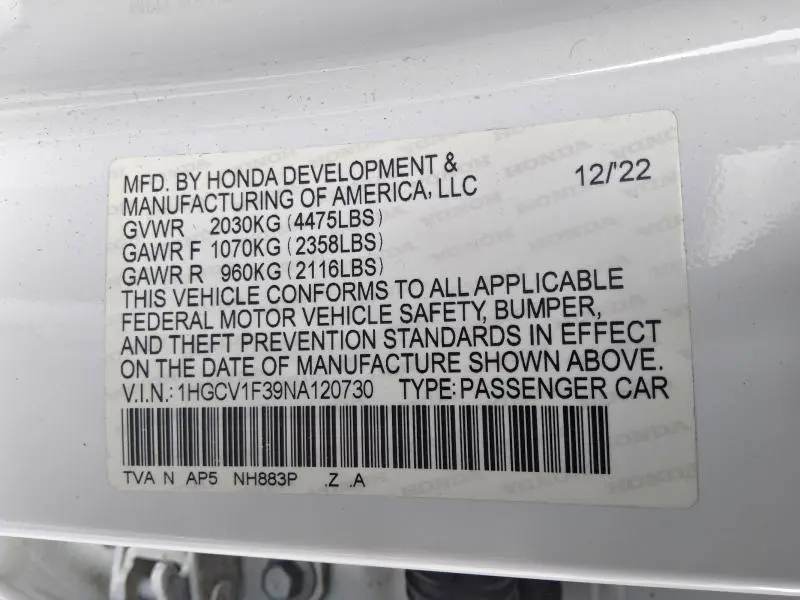 2022 HONDA ACCORD SPORT  
