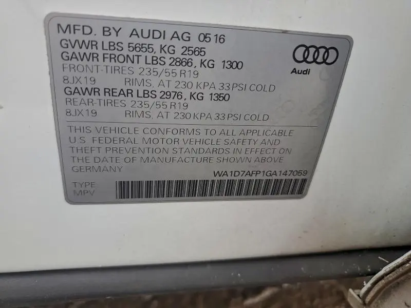 2016 AUDI Q5 PREMIUM PLUS S-LINE  