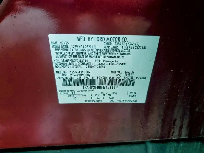 2015 FORD TAURUS LIMITED  