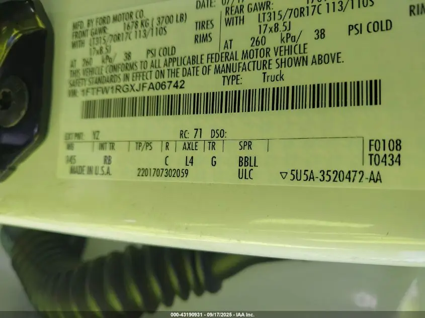 2018 FORD F-150 RAPTOR