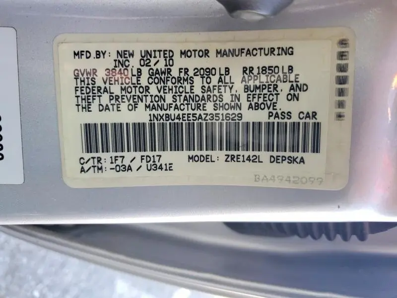 2010 TOYOTA COROLLA S  