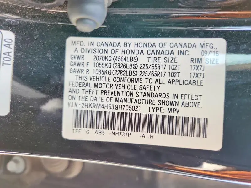 2016 HONDA CR-V EX  