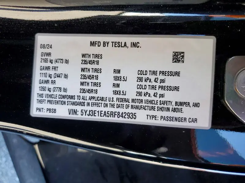2024 TESLA MODEL 3   