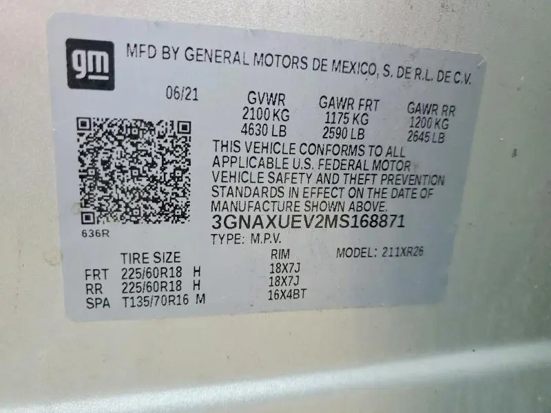 2021 CHEVROLET EQUINOX LT  