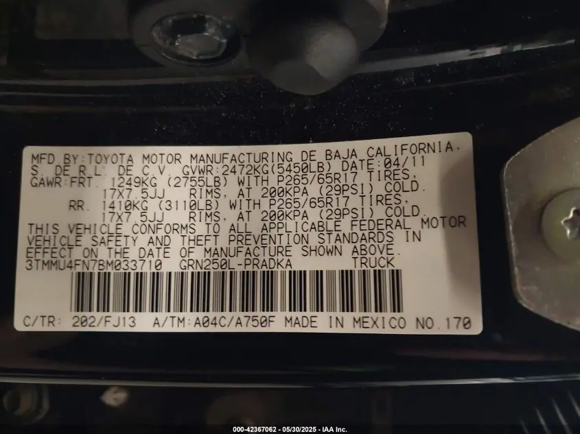2011 TOYOTA TACOMA BASE V6