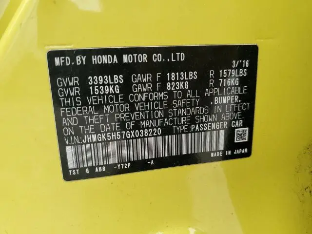 2016 HONDA FIT LX  