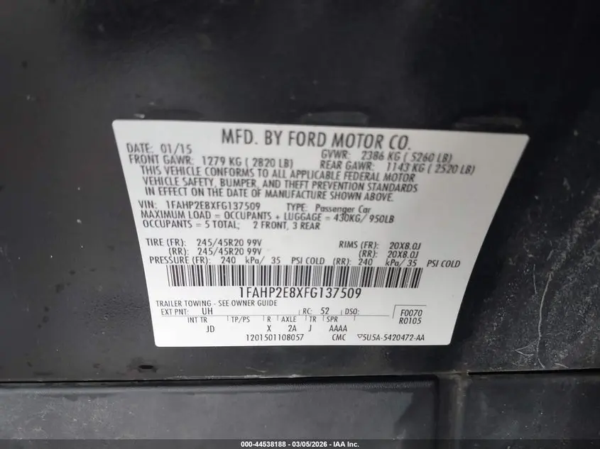 2015 FORD TAURUS SEL