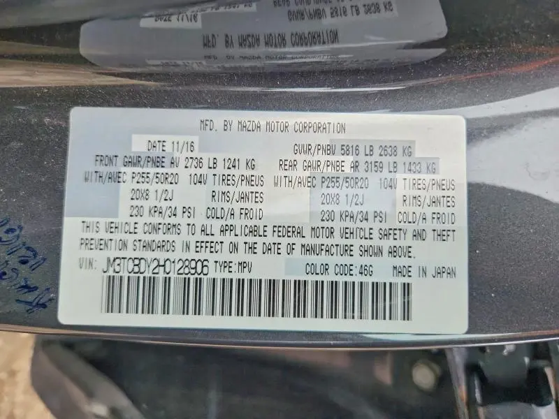 2017 MAZDA CX-9 GRAND TOURING  