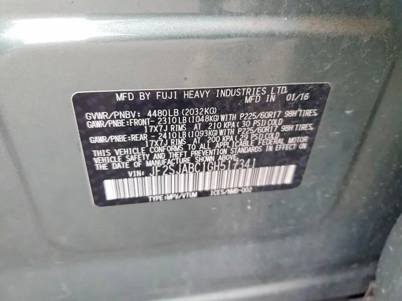 2016 SUBARU FORESTER   